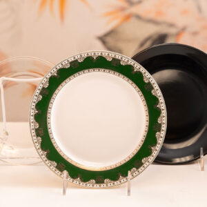 Emerald green & black porcelain plate set.