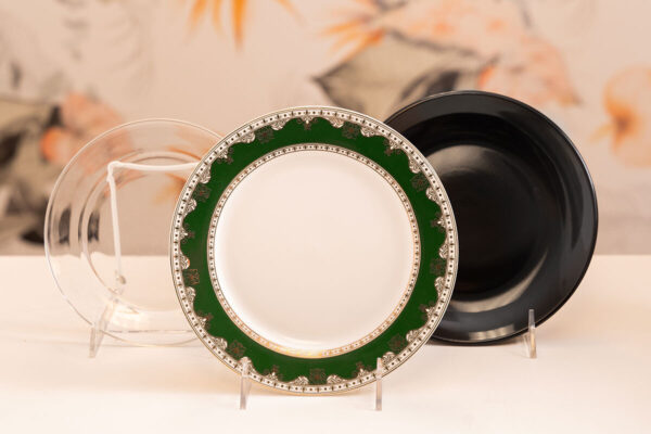 Emerald green & black porcelain plate set.