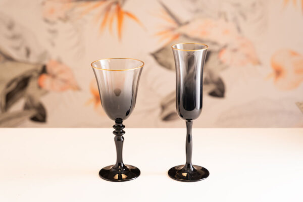 Eventus Orlando Rental Black Gold Rimmed Glassware