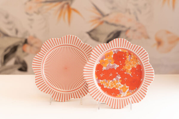 Eventus Orlando Rental Orange Striped Edge Plates