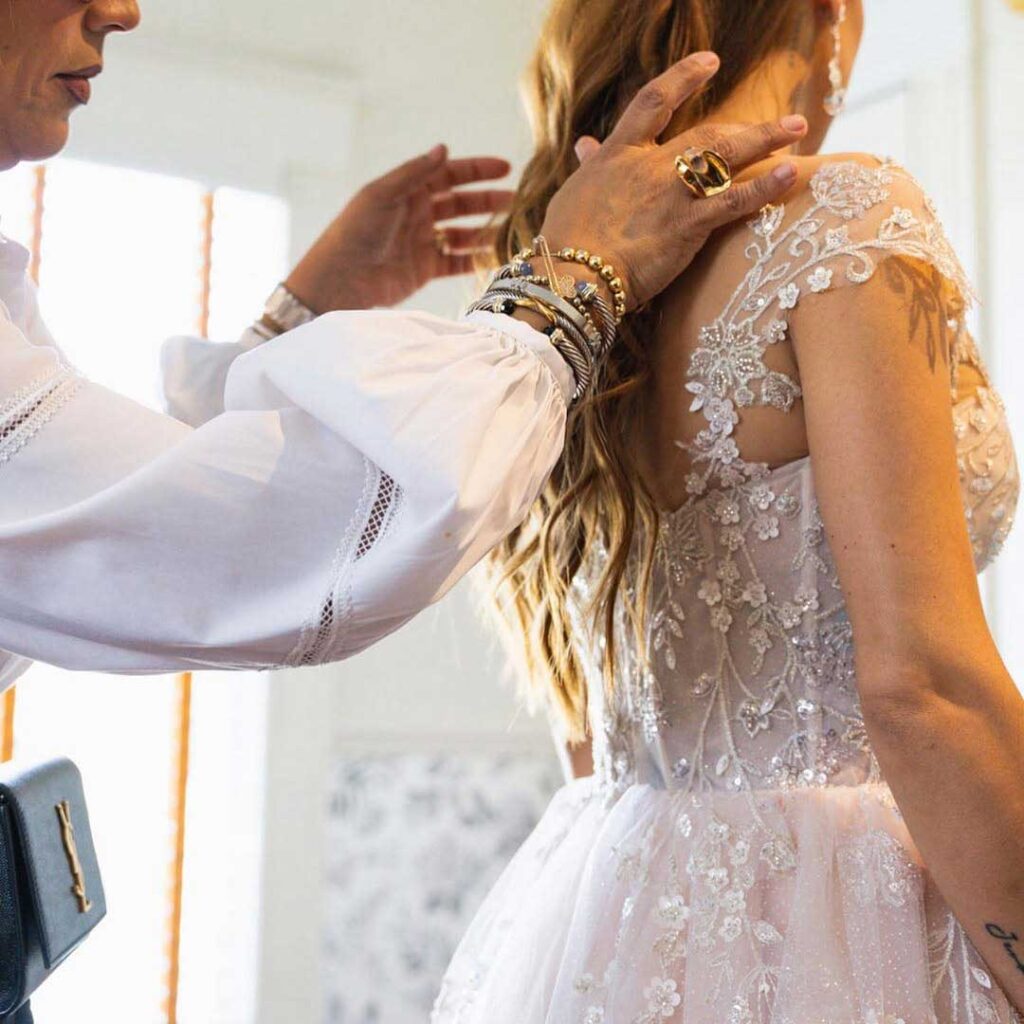 Bride's Orlando wedding dress fitting.