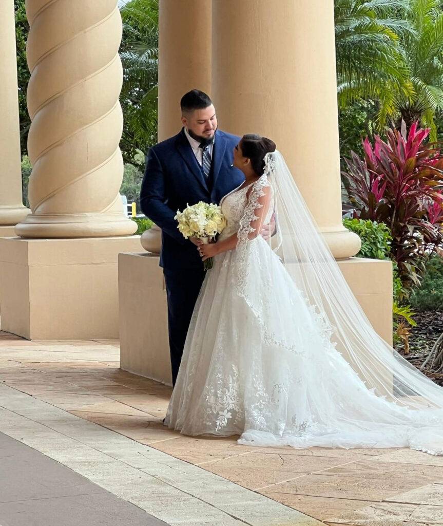 Elegant Orlando wedding couple portrait.